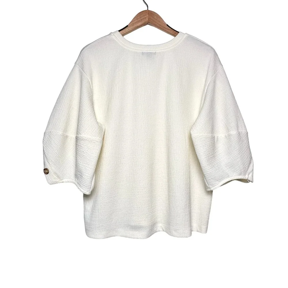 Current Air Anthropologie | Women | Cream Textured Puff Sleeve Top | Size Large
